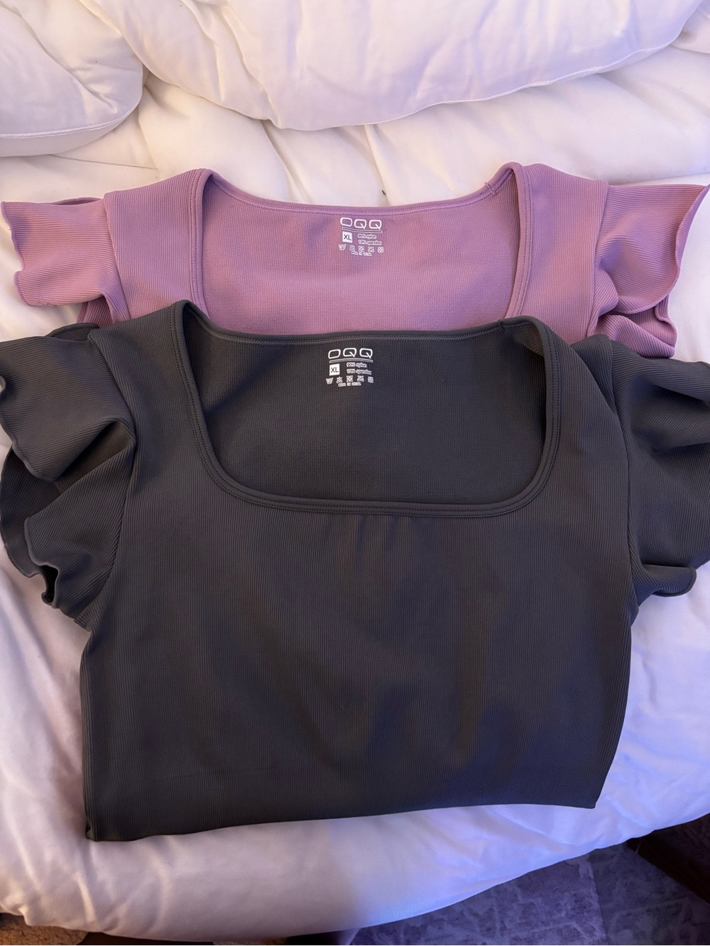 Bundle: Square Neck Flutter Sleeve Bodysuits in Lavender and Black